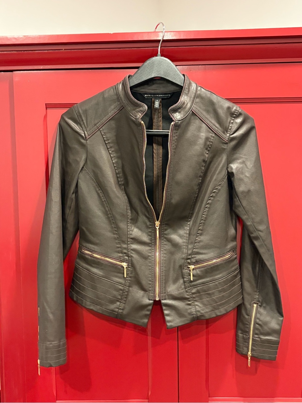 White House Black Market Brown Faux Leather Moto Jacket